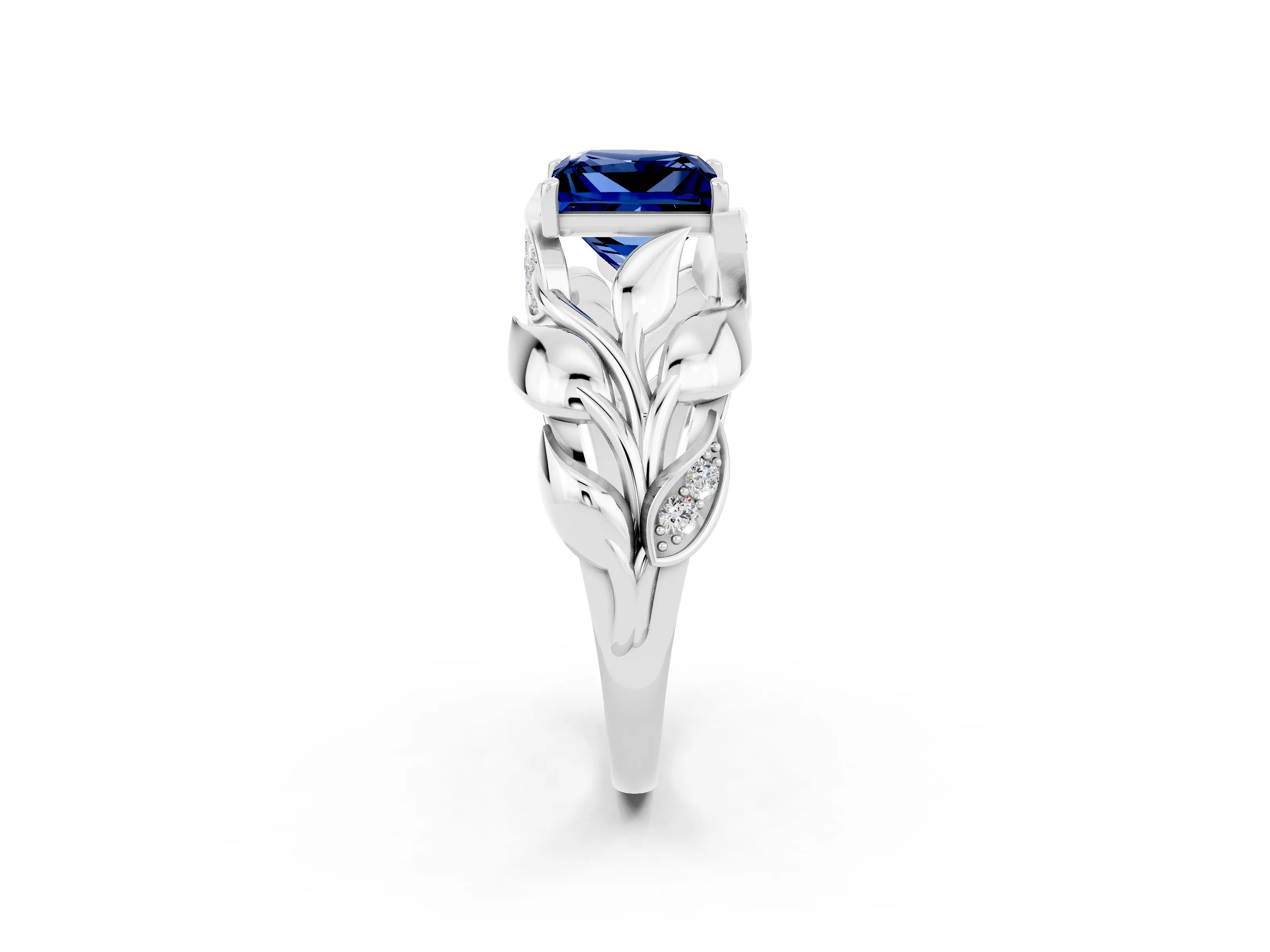 White gold Princess Cut Solitaire Leaf-Inspired Engagement Ring with Prong Setting_2
