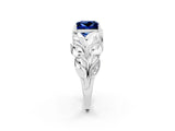 White gold Princess Cut Solitaire Leaf-Inspired Engagement Ring with Prong Setting_2
