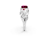 White gold Princess Cut Solitaire Leaf-Inspired Engagement Ring with Prong Setting_2