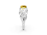 White gold Princess Cut Solitaire Leaf-Inspired Engagement Ring with Prong Setting_2