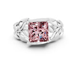 White gold Princess Cut Solitaire Leaf-Inspired Engagement Ring with Prong Setting
