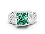 White gold Princess Cut Solitaire Leaf-Inspired Engagement Ring with Prong Setting