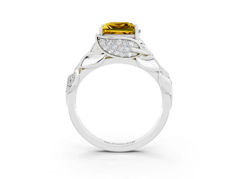 White gold Princess Cut Solitaire Leaf-Inspired Engagement Ring with Prong Setting_3