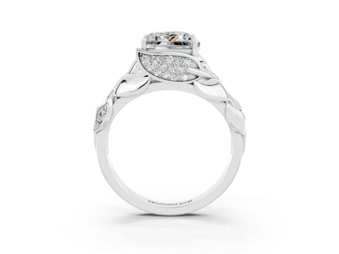 White gold Princess Cut Solitaire Leaf-Inspired Engagement Ring with Prong Setting_3