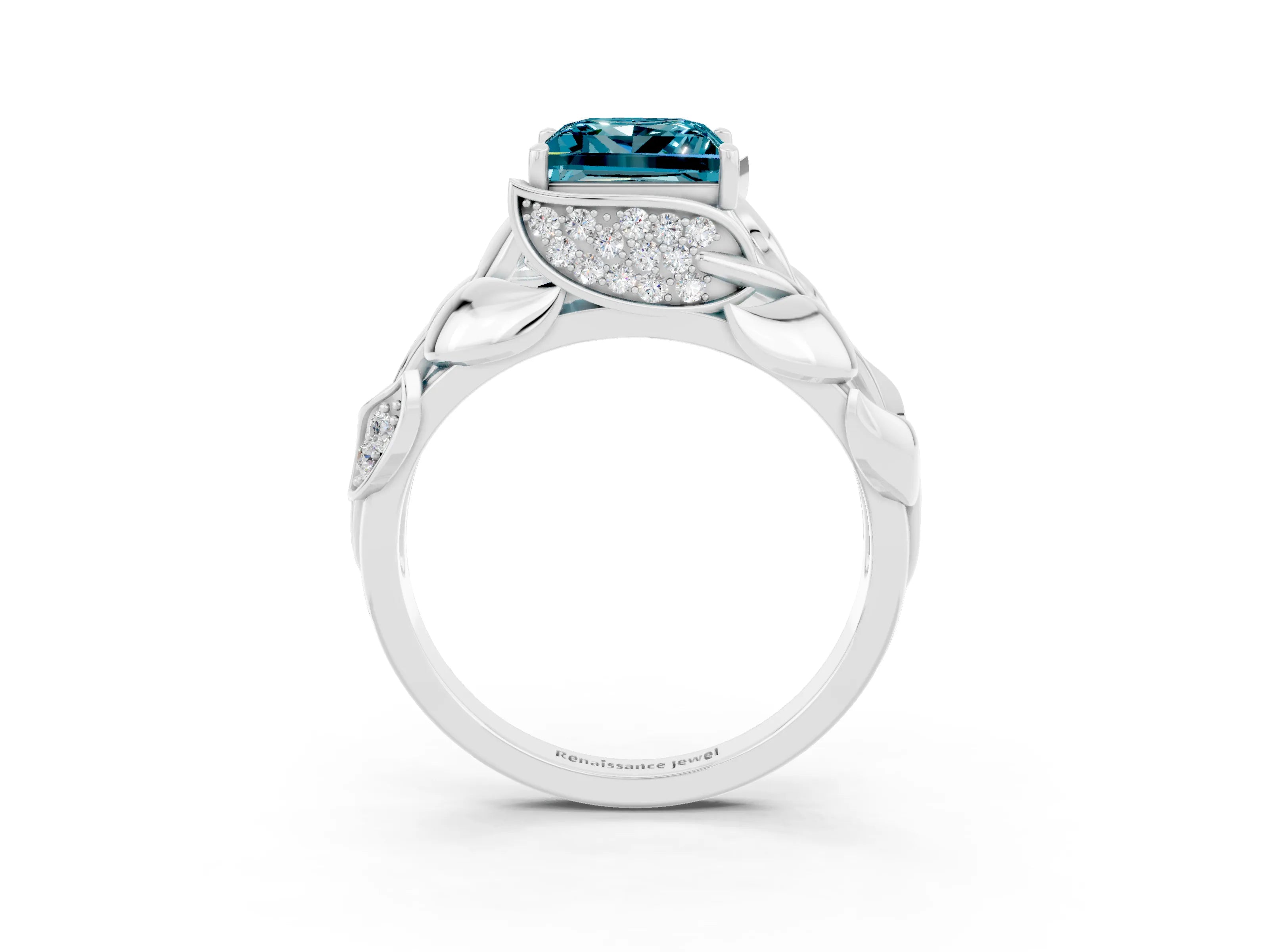 White gold Princess Cut Solitaire Leaf-Inspired Engagement Ring with Prong Setting_3
