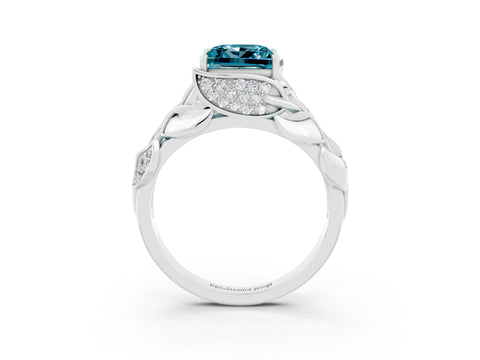 White gold Princess Cut Solitaire Leaf-Inspired Engagement Ring with Prong Setting_3