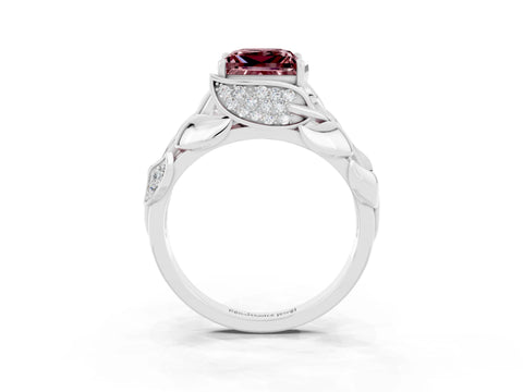 White gold Princess Cut Solitaire Leaf-Inspired Engagement Ring with Prong Setting_3