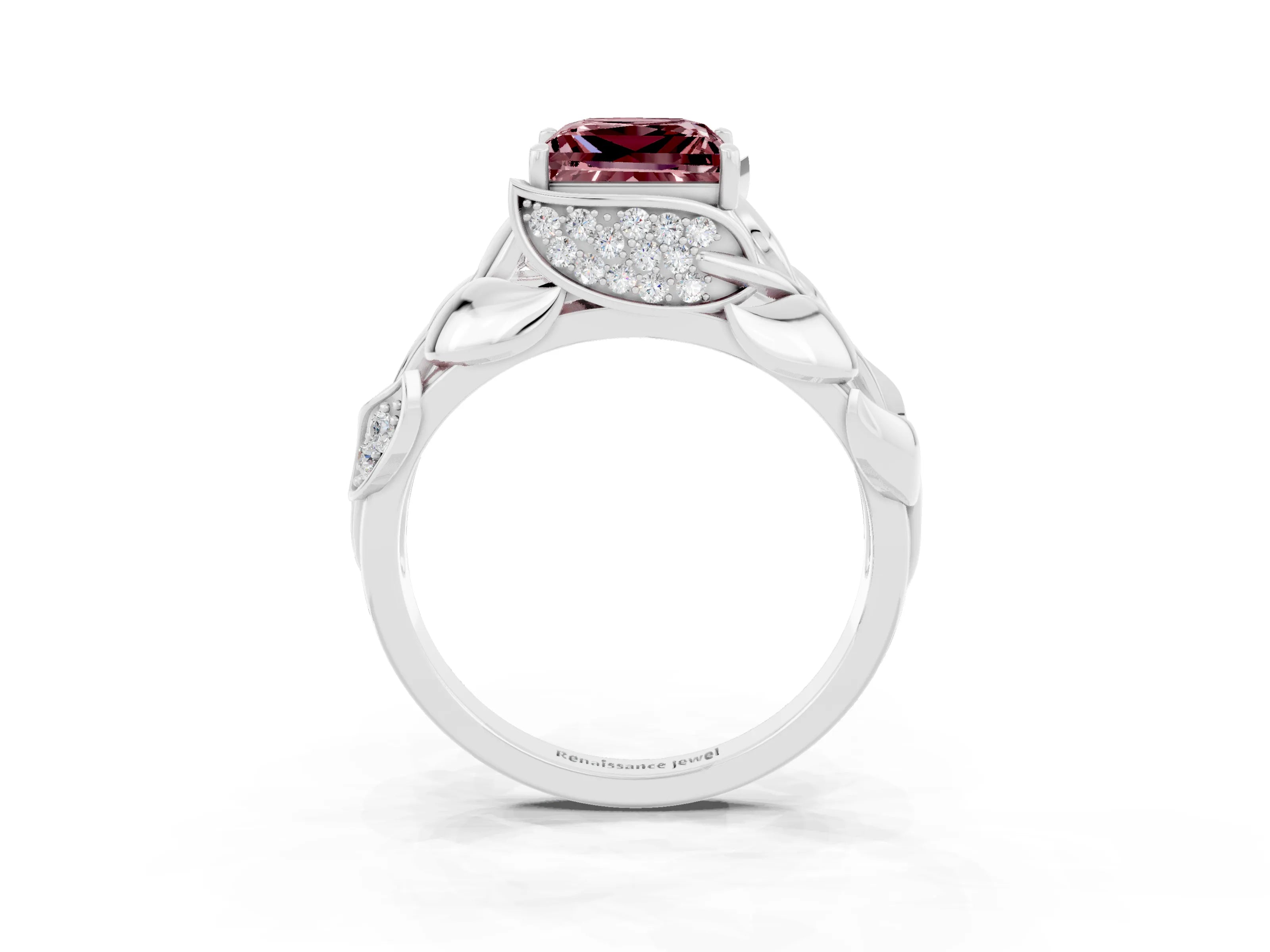 White gold Princess Cut Solitaire Leaf-Inspired Engagement Ring with Prong Setting_3