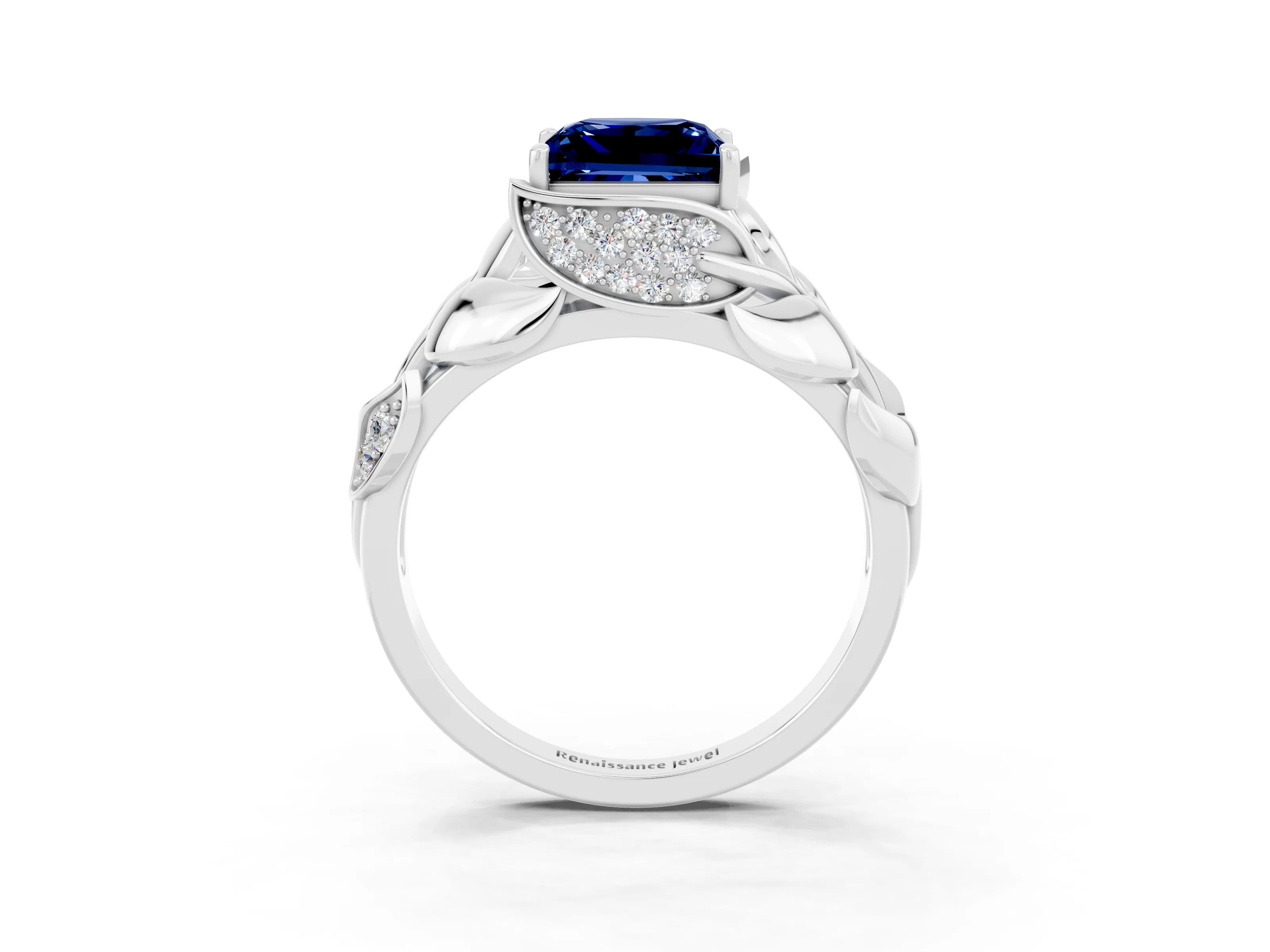 White gold Princess Cut Solitaire Leaf-Inspired Engagement Ring with Prong Setting_3