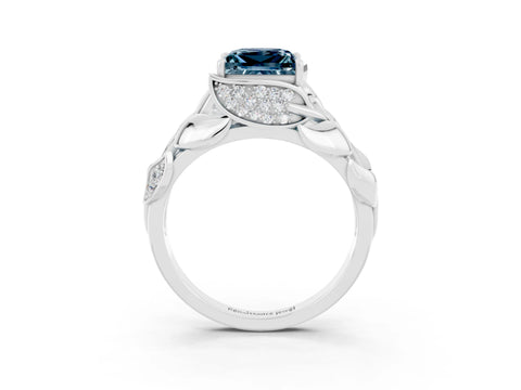 White gold Princess Cut Solitaire Leaf-Inspired Engagement Ring with Prong Setting_3