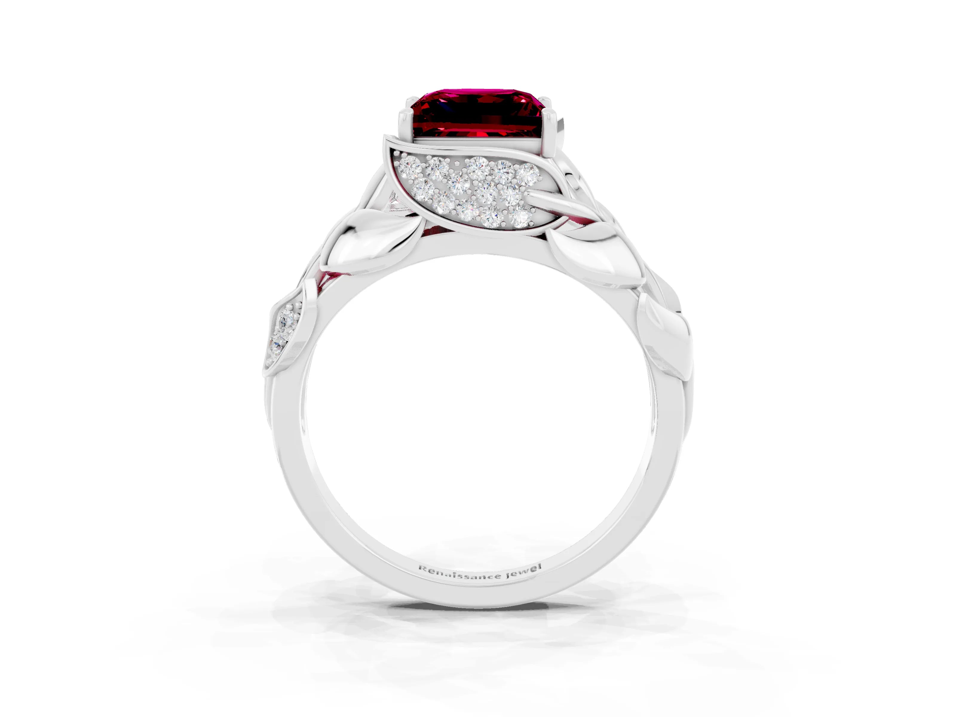 White gold Princess Cut Solitaire Leaf-Inspired Engagement Ring with Prong Setting_3
