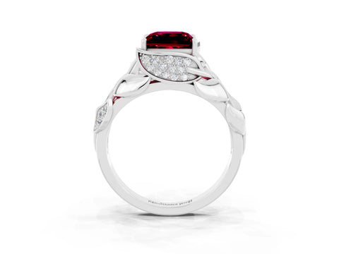 White gold Princess Cut Solitaire Leaf-Inspired Engagement Ring with Prong Setting_3