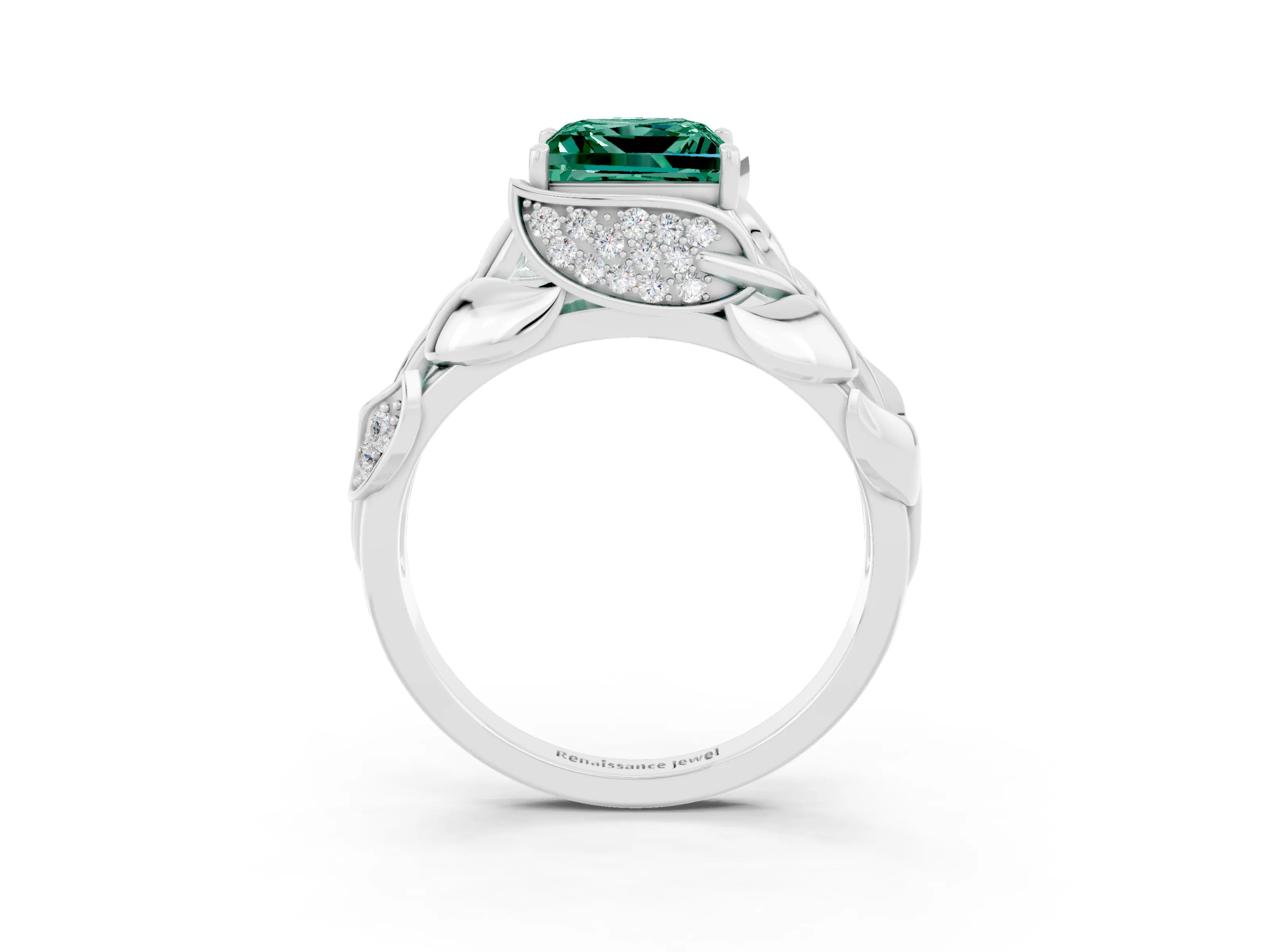 White gold Princess Cut Solitaire Leaf-Inspired Engagement Ring with Prong Setting_3