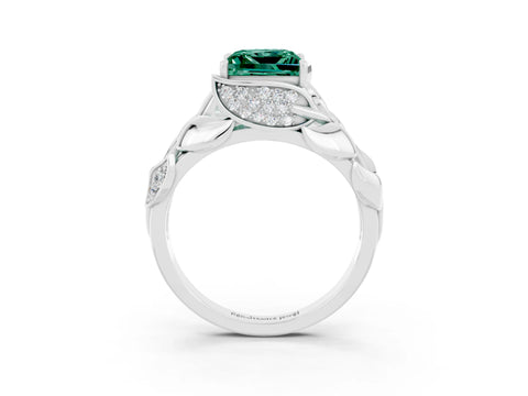 White gold Princess Cut Solitaire Leaf-Inspired Engagement Ring with Prong Setting_3