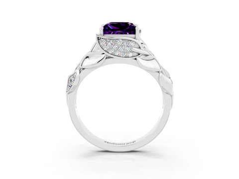 White gold Princess Cut Solitaire Leaf-Inspired Engagement Ring with Prong Setting_3