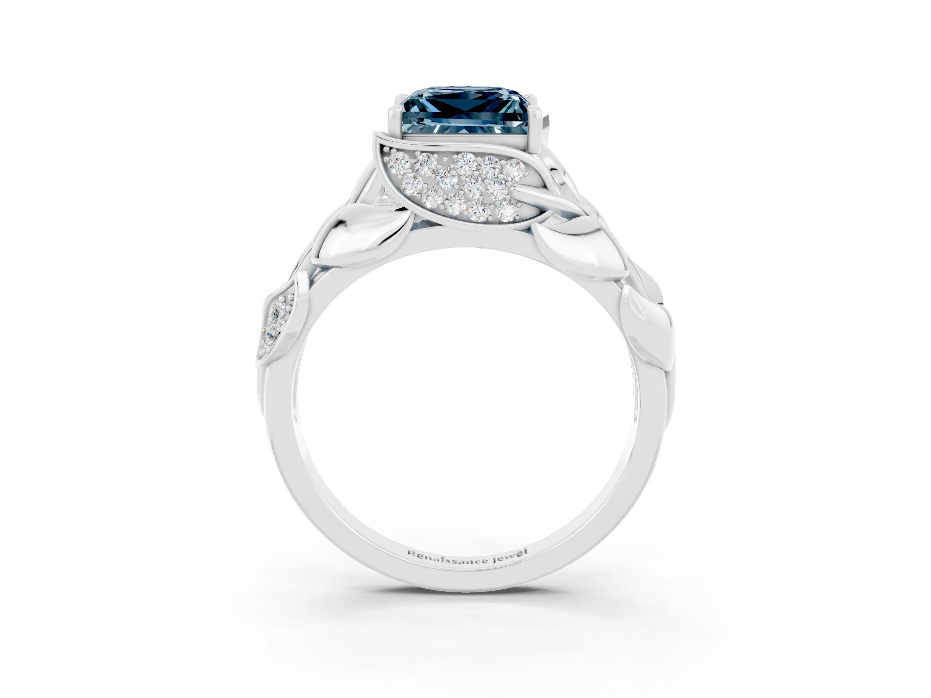 White gold Princess Cut Solitaire Leaf-Inspired Engagement Ring with Prong Setting_3