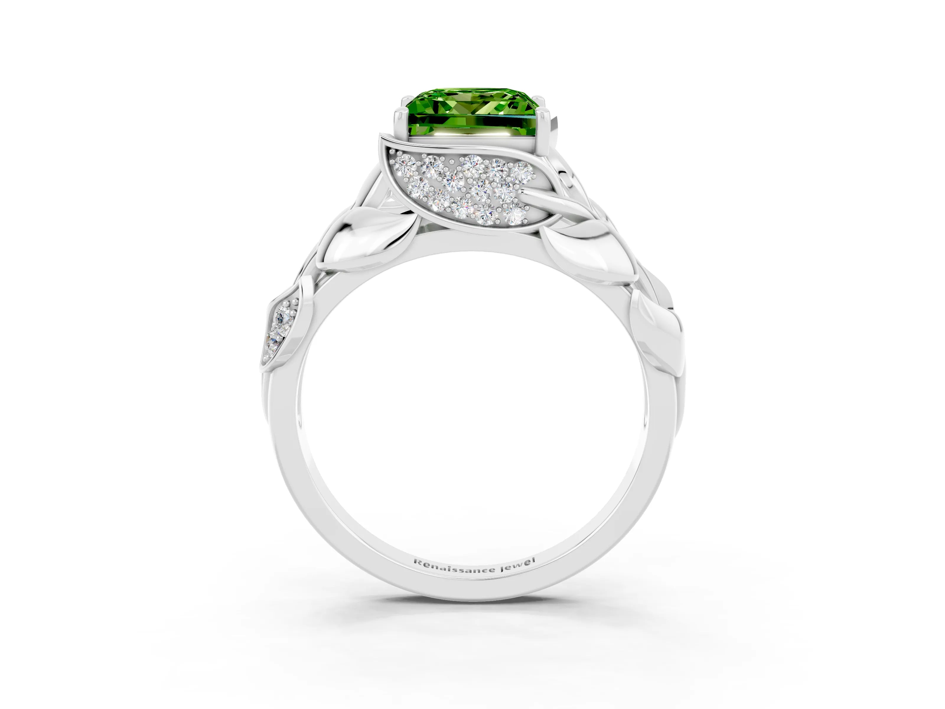 White gold Princess Cut Solitaire Leaf-Inspired Engagement Ring with Prong Setting_3