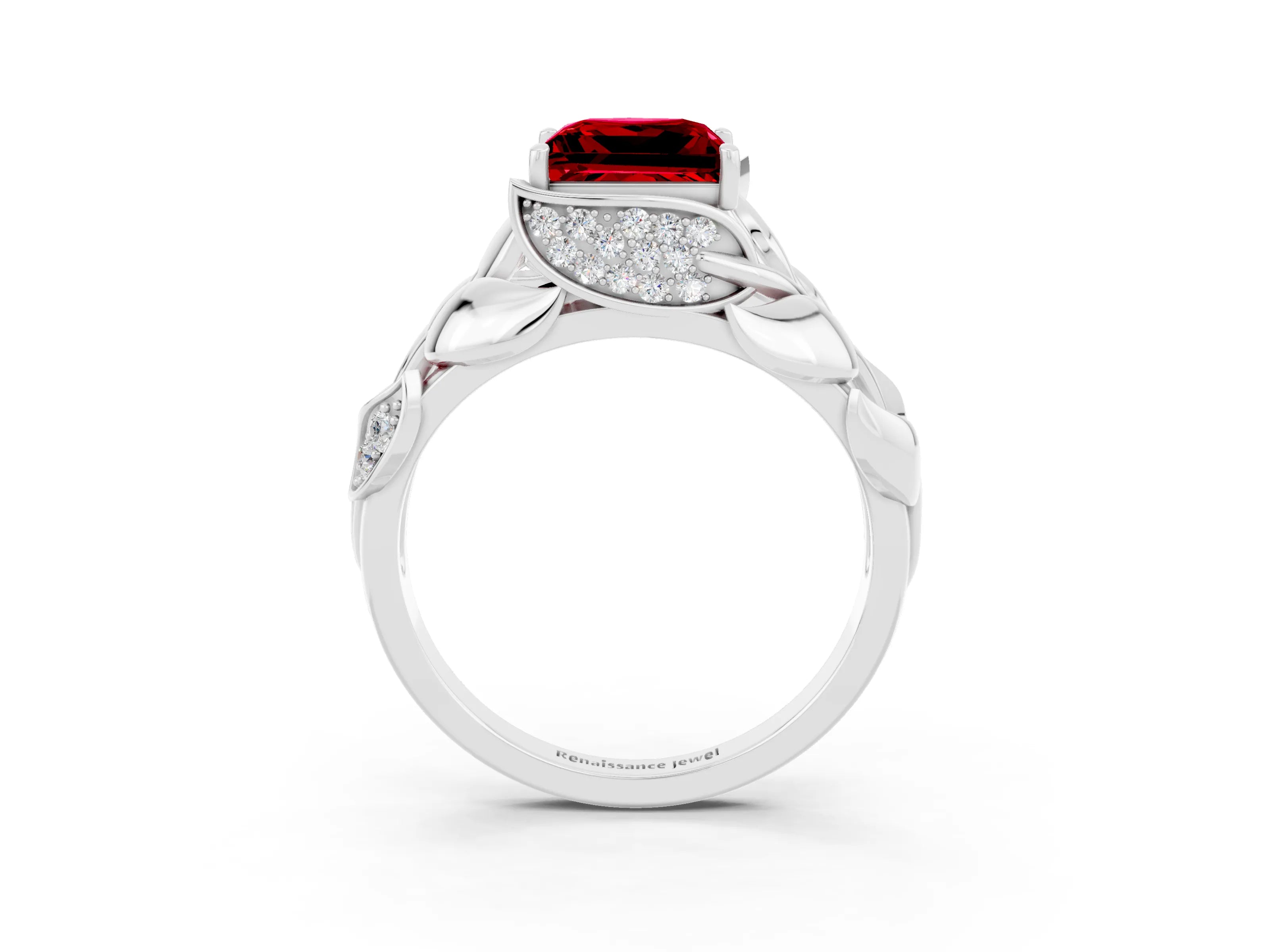 White gold Princess Cut Solitaire Leaf-Inspired Engagement Ring with Prong Setting_3