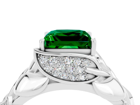 White gold Princess Cut Solitaire Leaf-Inspired Engagement Ring with Prong Setting_4