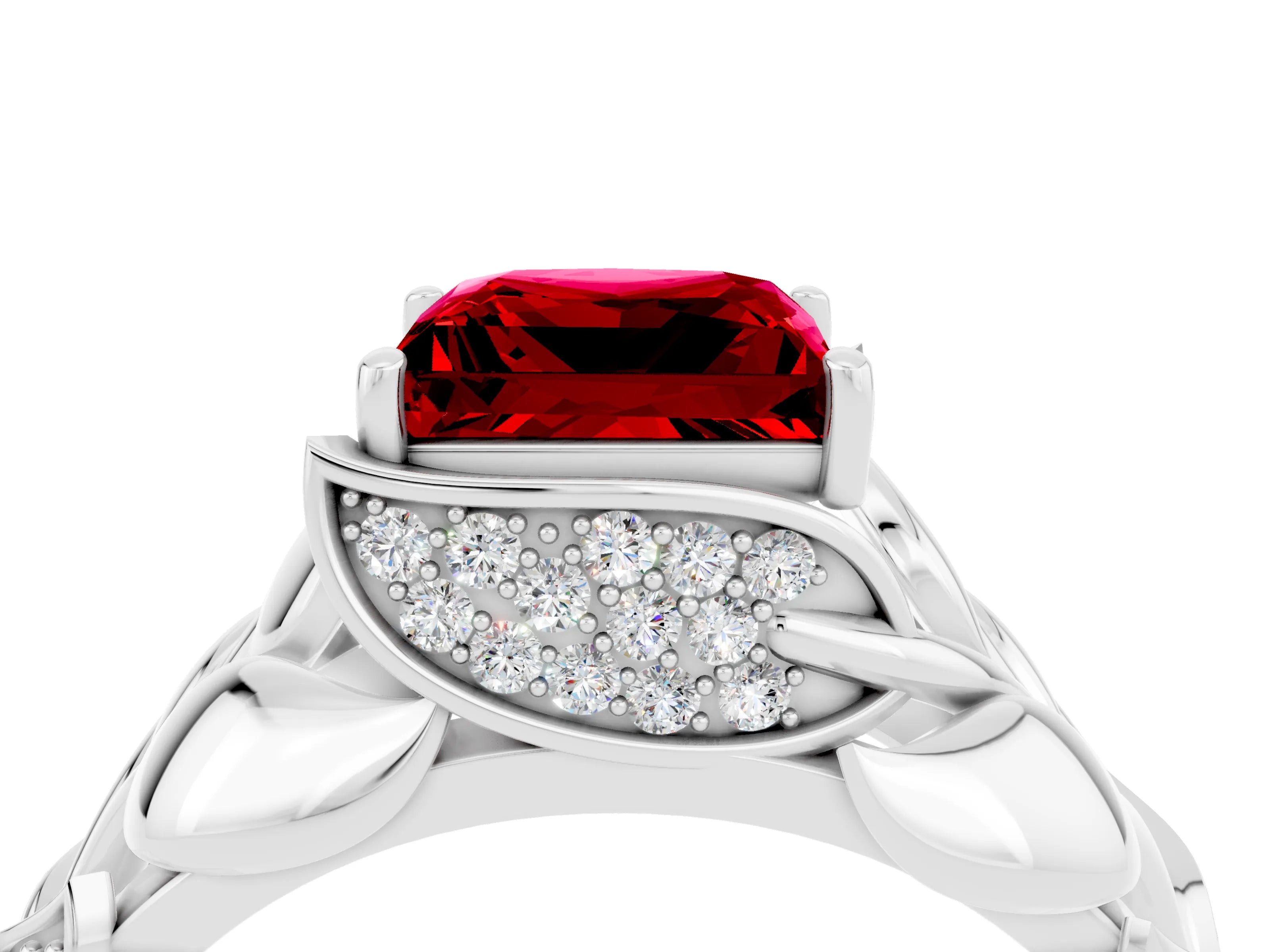 White gold Princess Cut Solitaire Leaf-Inspired Engagement Ring with Prong Setting_4