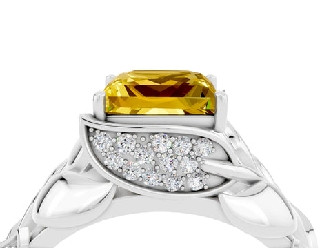 White gold Princess Cut Solitaire Leaf-Inspired Engagement Ring with Prong Setting_4