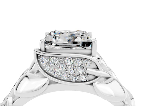 White gold Princess Cut Solitaire Leaf-Inspired Engagement Ring with Prong Setting_4