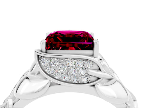 White gold Princess Cut Solitaire Leaf-Inspired Engagement Ring with Prong Setting_4