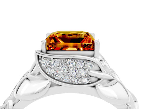 White gold Princess Cut Solitaire Leaf-Inspired Engagement Ring with Prong Setting_4