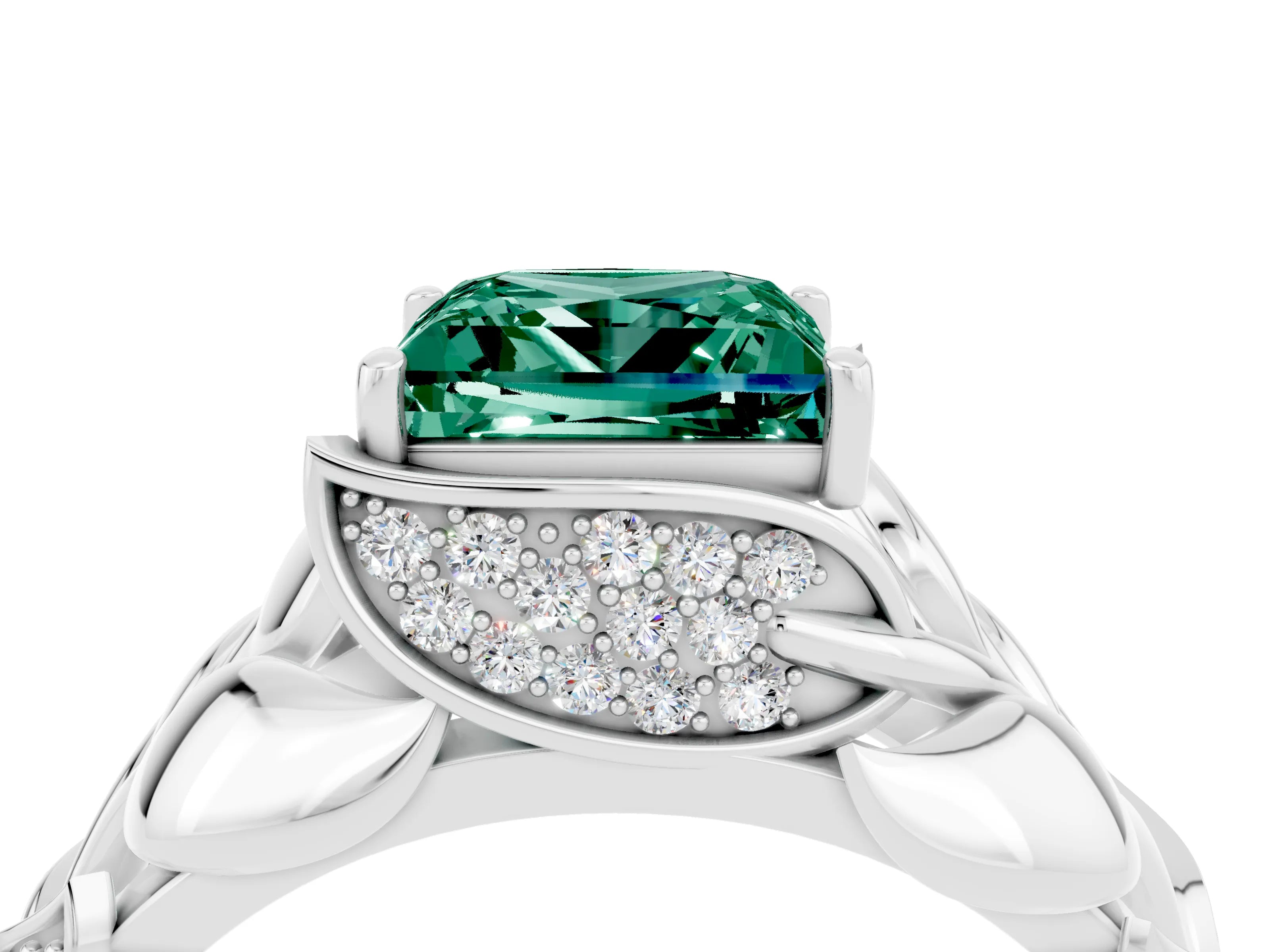 White gold Princess Cut Solitaire Leaf-Inspired Engagement Ring with Prong Setting_4