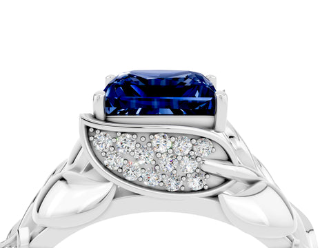 White gold Princess Cut Solitaire Leaf-Inspired Engagement Ring with Prong Setting_4
