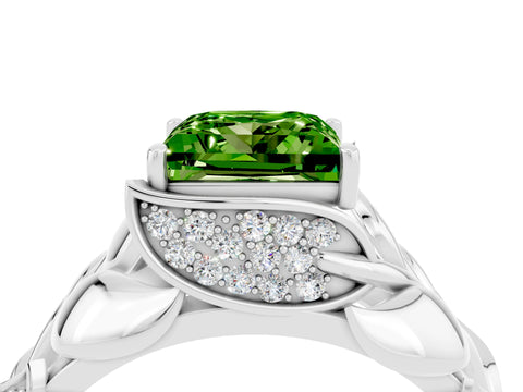 White gold Princess Cut Solitaire Leaf-Inspired Engagement Ring with Prong Setting_4