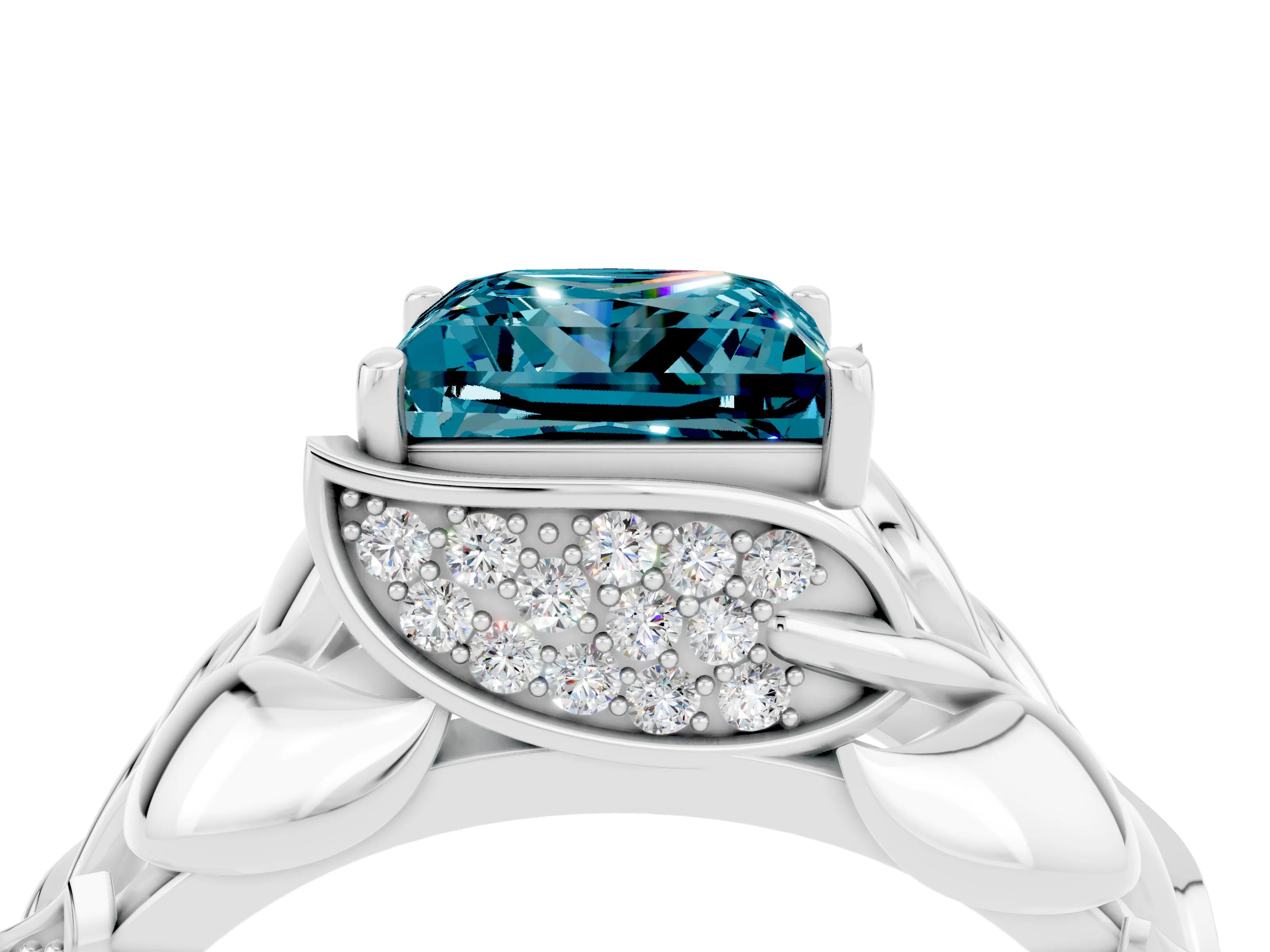 White gold Princess Cut Solitaire Leaf-Inspired Engagement Ring with Prong Setting_4