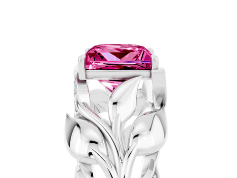 White gold Princess Cut Solitaire Leaf-Inspired Engagement Ring with Prong Setting_5