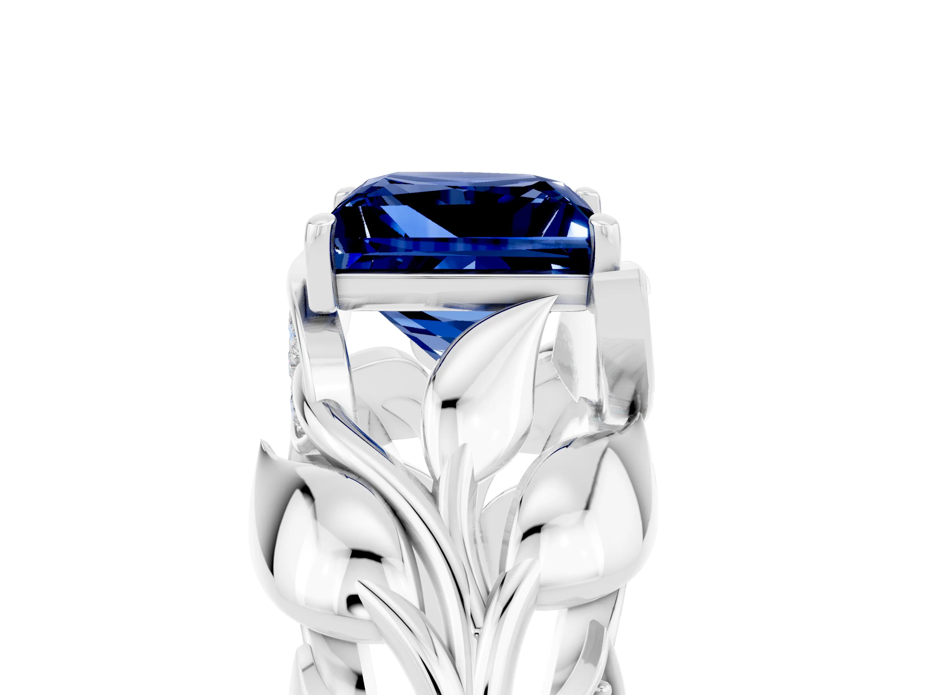 White gold Princess Cut Solitaire Leaf-Inspired Engagement Ring with Prong Setting_5