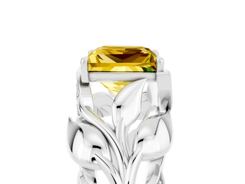 White gold Princess Cut Solitaire Leaf-Inspired Engagement Ring with Prong Setting_5