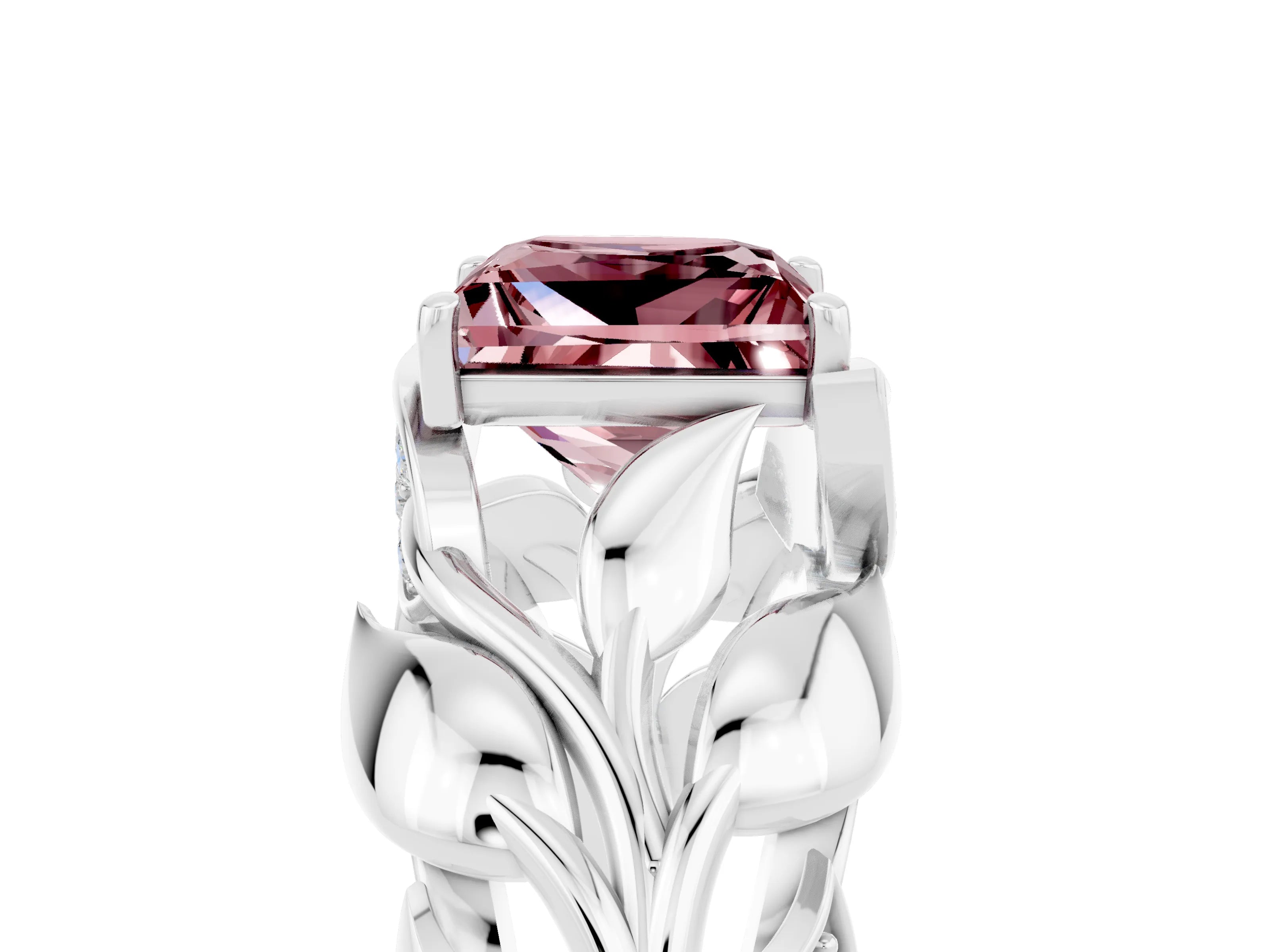 White gold Princess Cut Solitaire Leaf-Inspired Engagement Ring with Prong Setting_5