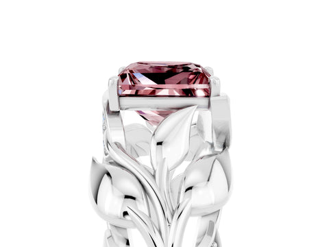 White gold Princess Cut Solitaire Leaf-Inspired Engagement Ring with Prong Setting_5