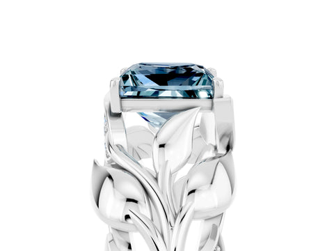 White gold Princess Cut Solitaire Leaf-Inspired Engagement Ring with Prong Setting_5