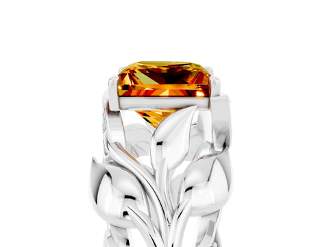 White gold Princess Cut Solitaire Leaf-Inspired Engagement Ring with Prong Setting_5