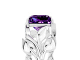White gold Princess Cut Solitaire Leaf-Inspired Engagement Ring with Prong Setting_5