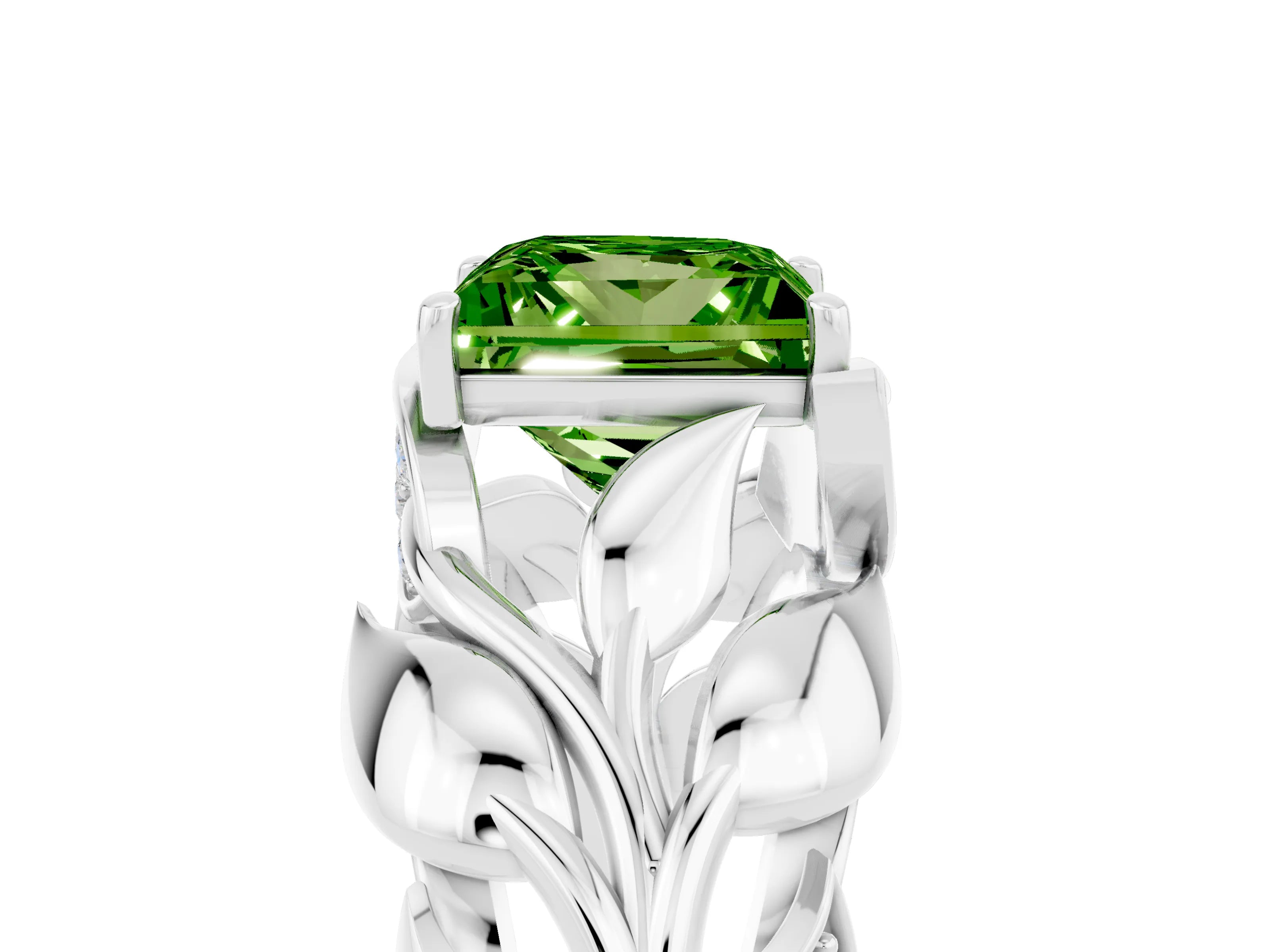 White gold Princess Cut Solitaire Leaf-Inspired Engagement Ring with Prong Setting_5