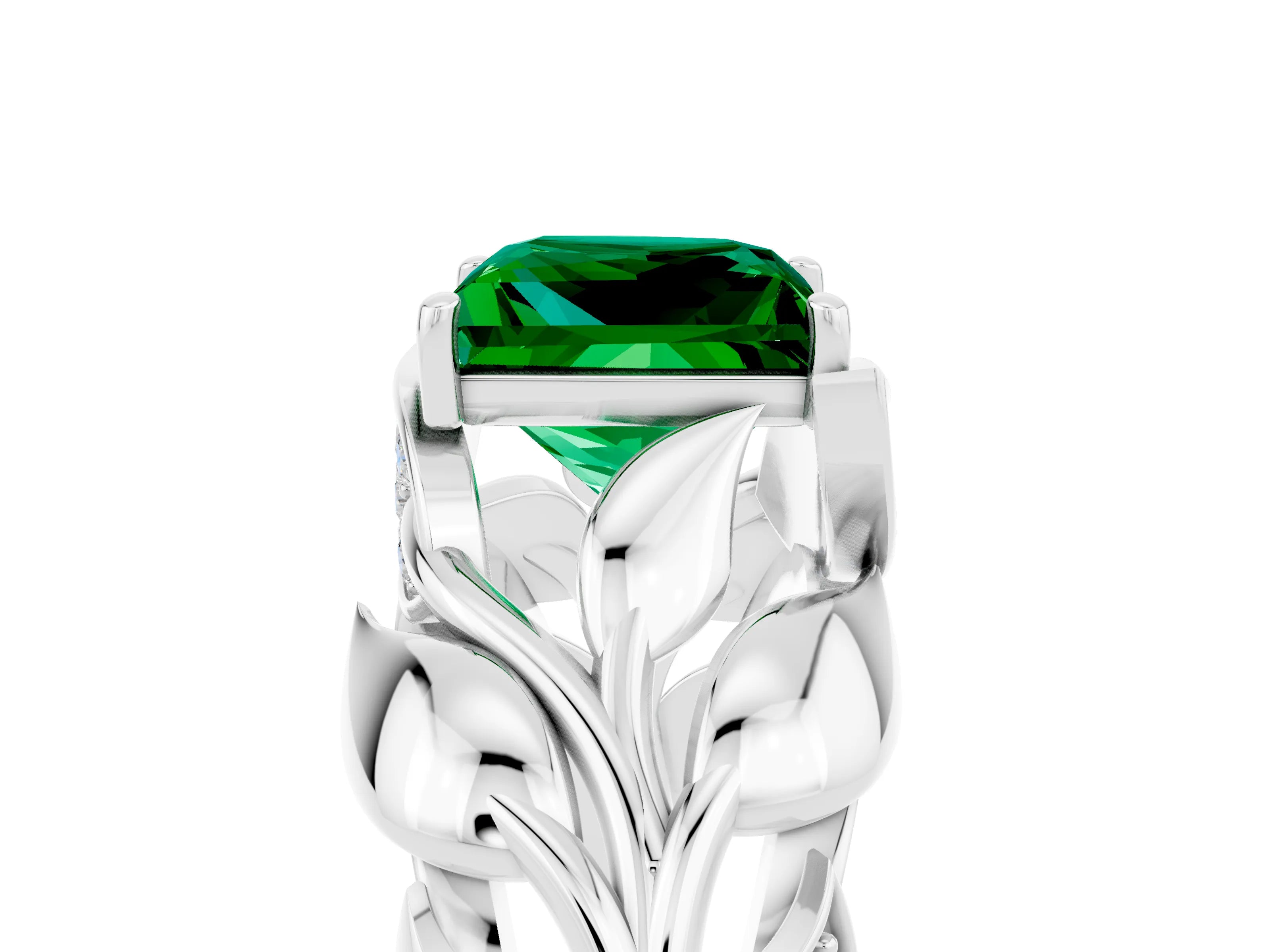 White gold Princess Cut Solitaire Leaf-Inspired Engagement Ring with Prong Setting_5