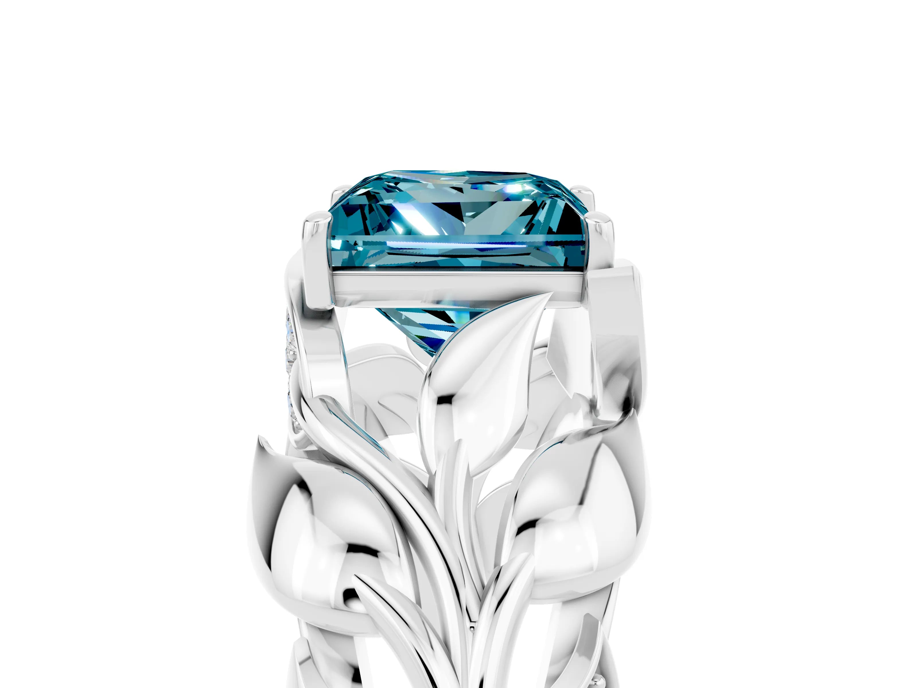 White gold Princess Cut Solitaire Leaf-Inspired Engagement Ring with Prong Setting_5
