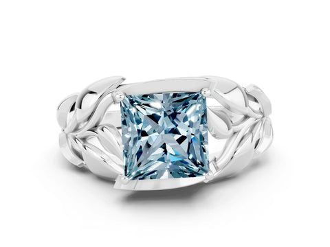 White gold Princess Cut Solitaire Leaf-Inspired Engagement Ring with Prong Setting
