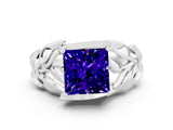 White gold Princess Cut Solitaire Leaf-Inspired Engagement Ring with Prong Setting