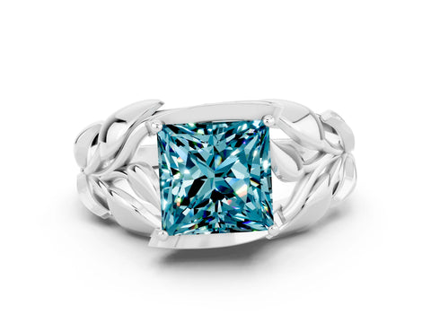 White gold Princess Cut Solitaire Leaf-Inspired Engagement Ring with Prong Setting