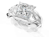 White gold Princess Cut Solitaire Leaf-Inspired Engagement Ring with Prong Setting_8