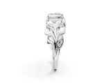 White gold Princess Cut Solitaire Leaf-Inspired Engagement Ring with Prong Setting_9