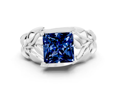 White gold Princess Cut Solitaire Leaf-Inspired Engagement Ring with Prong Setting