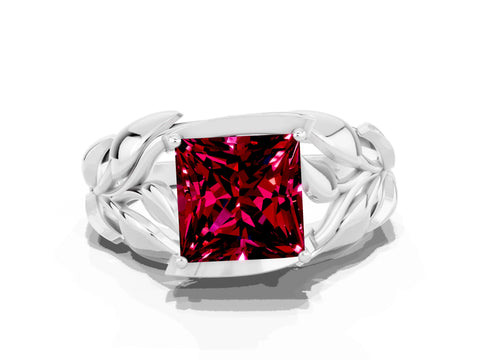 White gold Princess Cut Solitaire Leaf-Inspired Engagement Ring with Prong Setting